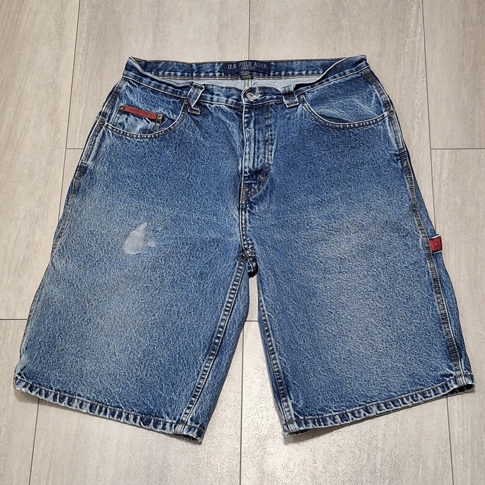 VTG US Polo Assn Shorts Mens 34 Blue Baggy Carpenter Hip Hop Y2K